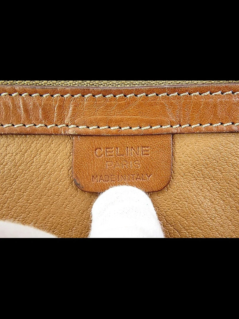 Celine Brown Patterned Dome Satchel with Tan Leather Handles